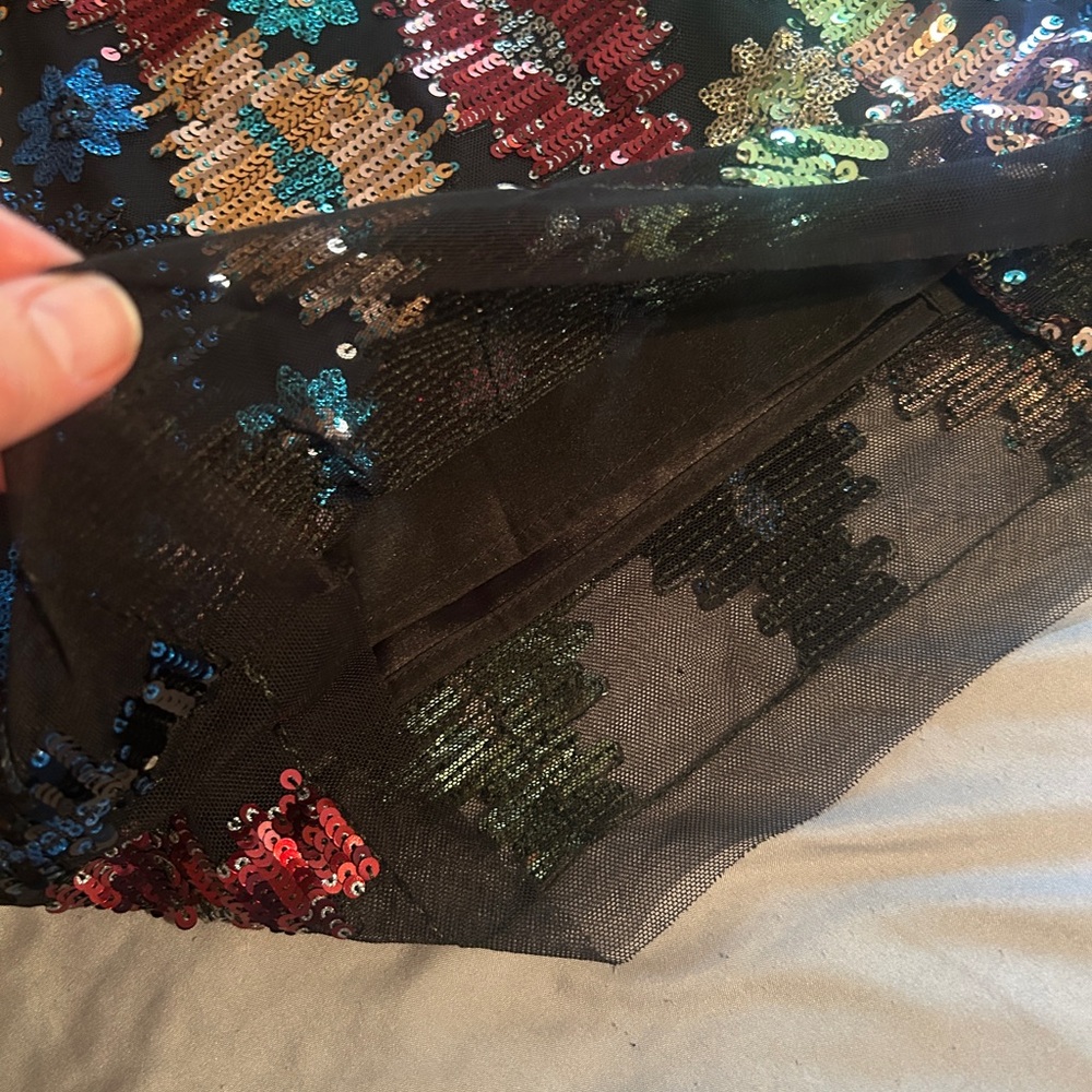 Anthropologie Black Multicolor Sequin Midi Skirt - Picture 7 of 9